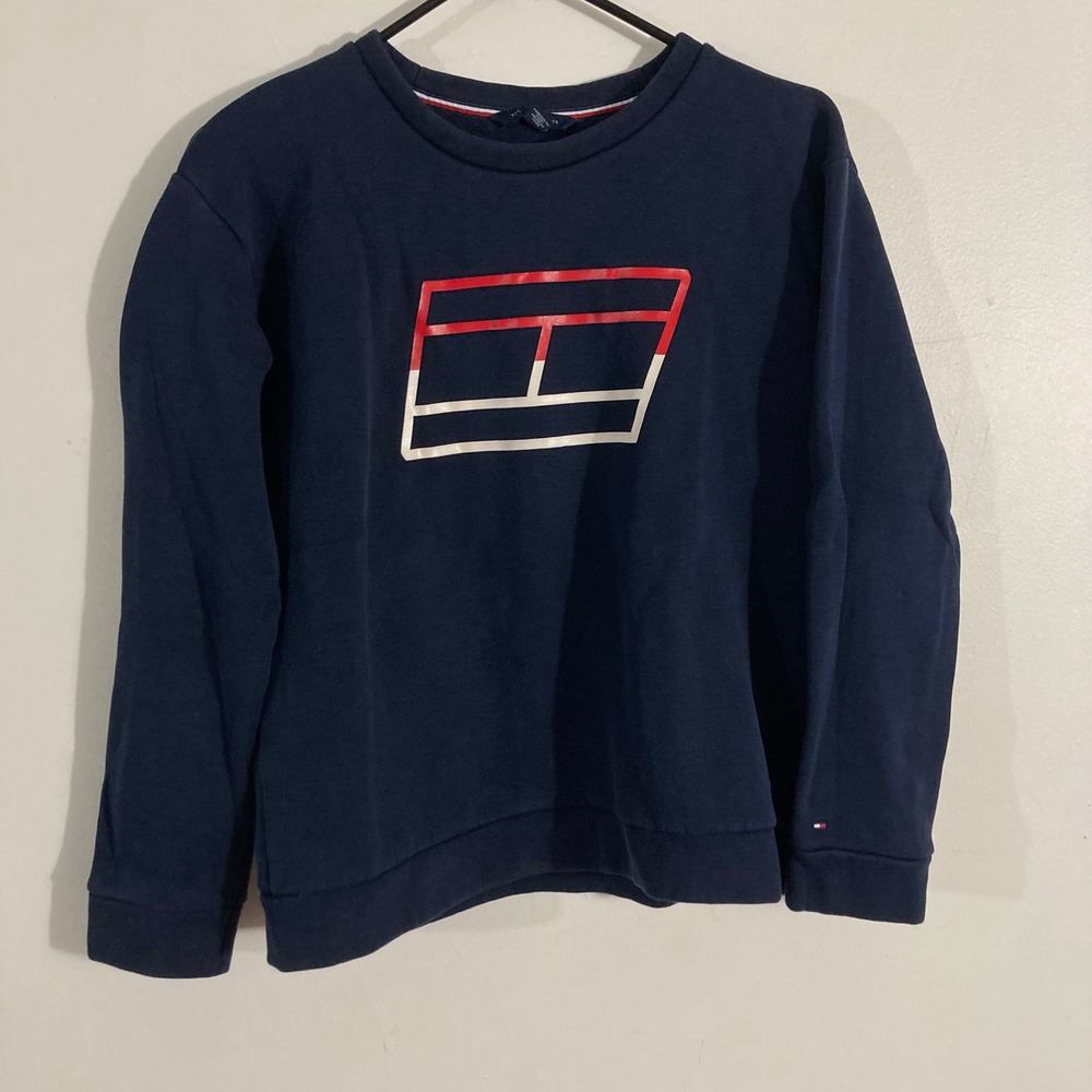 Tommy Hilfiger Sweatshirt Mens M Navy Blue Graphic Logo Crewneck Pullover